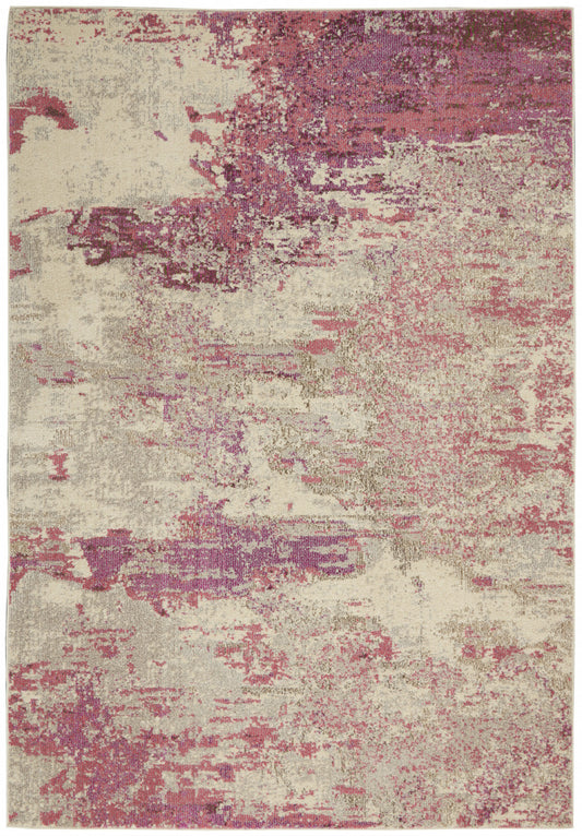 4' X 6' Ivory And Pink Abstract Power Loom Non Skid Area Rug - 47.0" (H) x 71.0" (W) x 0.5" (D)