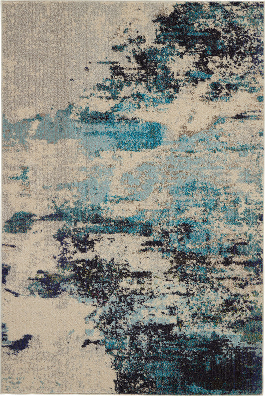 4' X 6' Ivory And Teal Blue Abstract Power Loom Non Skid Area Rug - 47.0" (H) x 71.0" (W) x 0.5" (D)