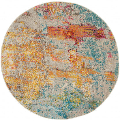 5' X 5' Sealife Round Abstract Power Loom Non Skid Area Rug - 63.0" (H) x 63.0" (W) x 0.5" (D)