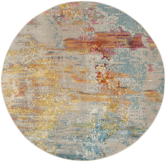 8' X 8' Sealife Round Abstract Power Loom Non Skid Area Rug - 94.0" (H) x 94.0" (W) x 0.5" (D)