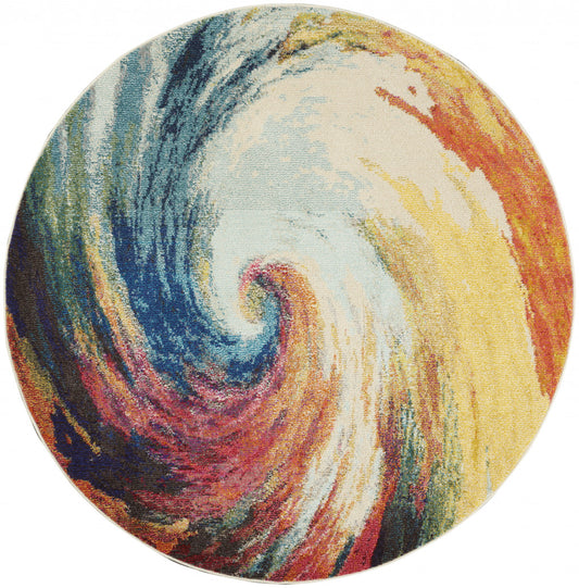 4' X 4' Wave Round Abstract Power Loom Non Skid Area Rug - 94.49" (L) x 133.86" (W) x 0.23" (H)