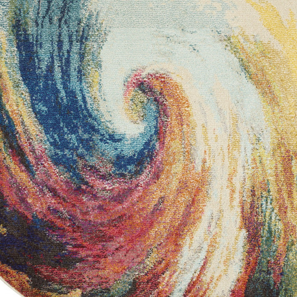 5' X 5' Wave Round Abstract Power Loom Non Skid Area Rug - 63.0" (H) x 63.0" (W) x 0.5" (D)