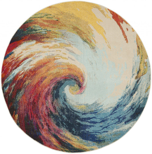 8' X 8' Wave Round Abstract Power Loom Non Skid Area Rug - 94.0" (H) x 94.0" (W) x 0.5" (D)