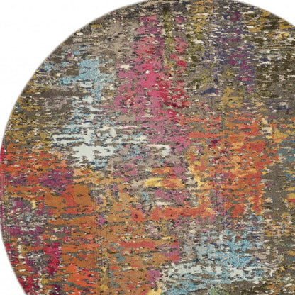 5' X 5' Sunset Round Abstract Power Loom Non Skid Area Rug - 63.0" (H) x 63.0" (W) x 0.5" (D)