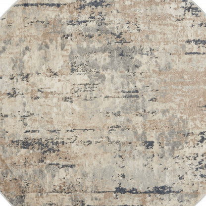 4' X 4' Beige And Grey Round Abstract Power Loom Non Skid Area Rug - 96.0" (L) x 126.0" (W) x 0.5" (H)