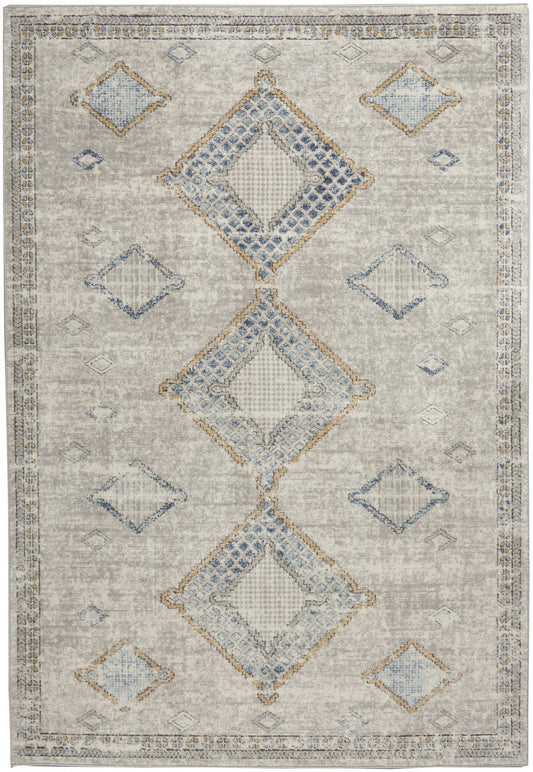 4' X 6' Ivory Grey And Blue Southwestern Power Loom Non Skid Area Rug - 45.0" (H) x 69.0" (W) x 0.32" (D)