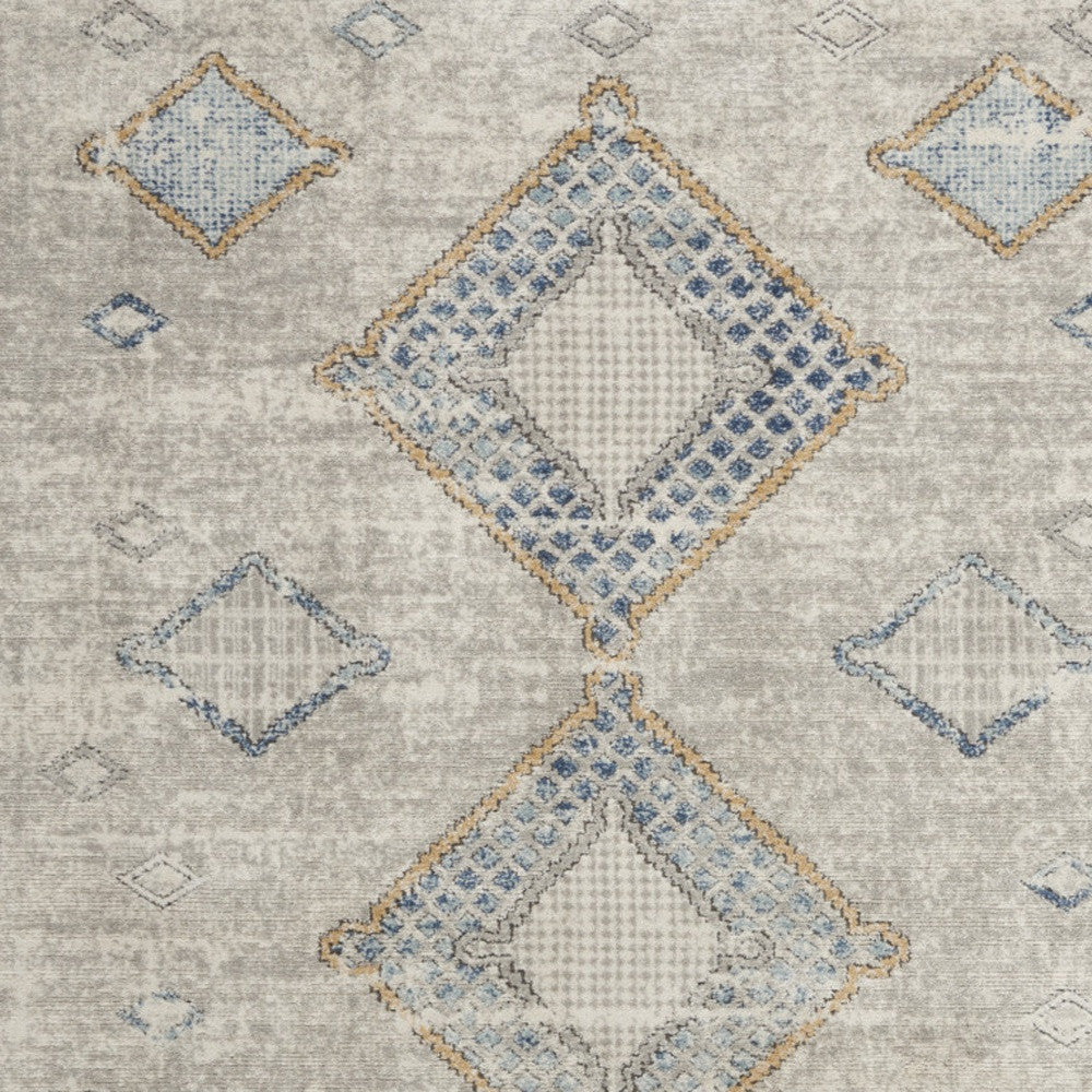 4' X 6' Ivory Grey And Blue Southwestern Power Loom Non Skid Area Rug - 45.0" (H) x 69.0" (W) x 0.32" (D)