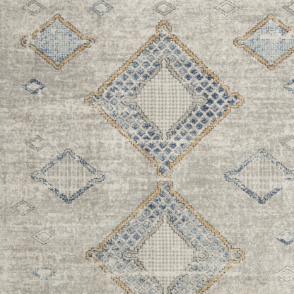 4' X 6' Ivory Grey And Blue Southwestern Power Loom Non Skid Area Rug - 45.0" (H) x 69.0" (W) x 0.32" (D)