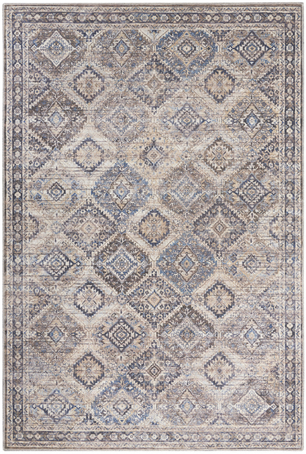 4' X 6' Ivory Latte Oriental Power Loom Distressed Washable Area Rug - 48.0" (H) x 72.0" (W) x 0.28" (D)