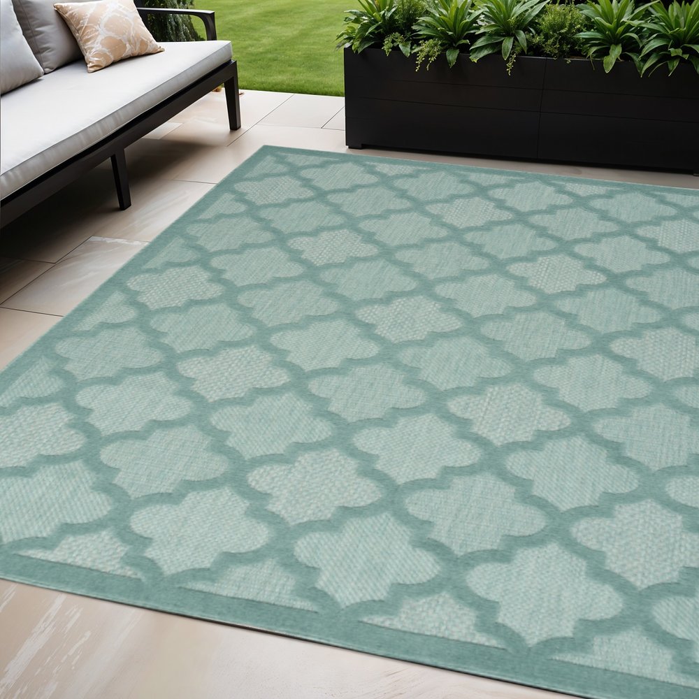 5' X 7' Aqua Indoor Outdoor Area Rug HomeRoots