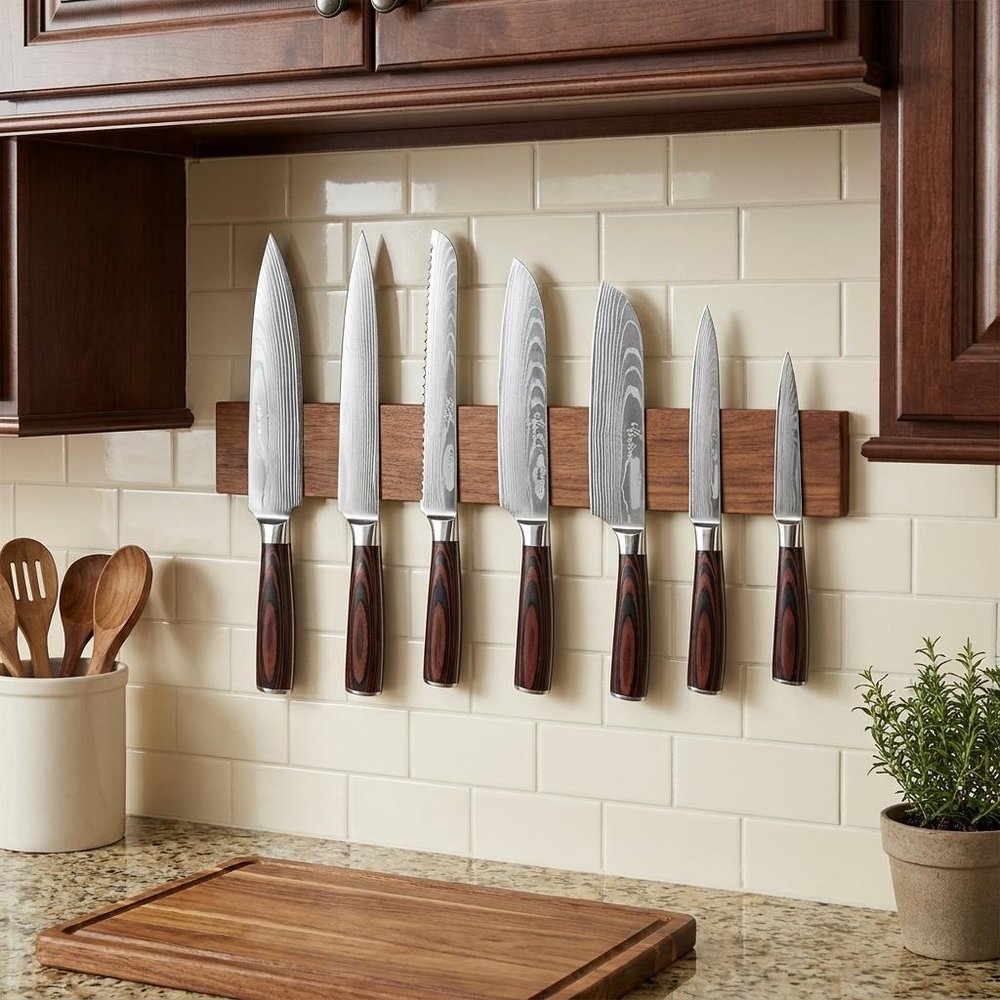 Black And Brown Wood Seven Piece Cutlery Set HomeRoots