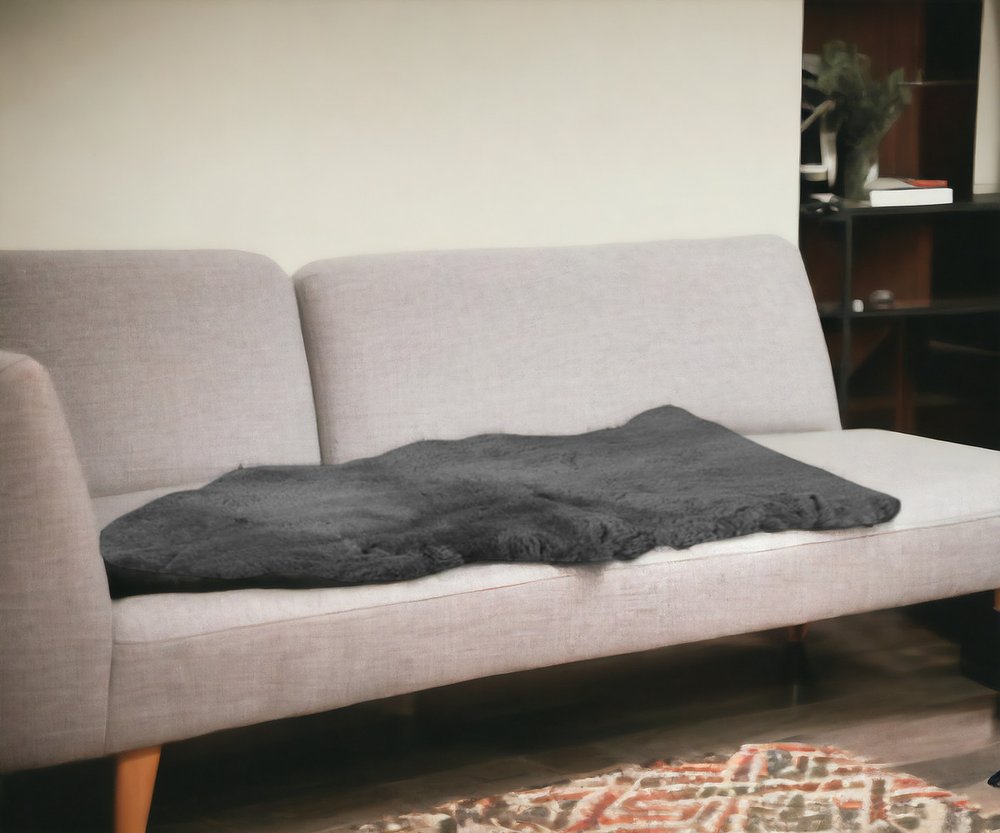 Charcoal Plain Weave Faux Fur Solid Color Throw HomeRoots