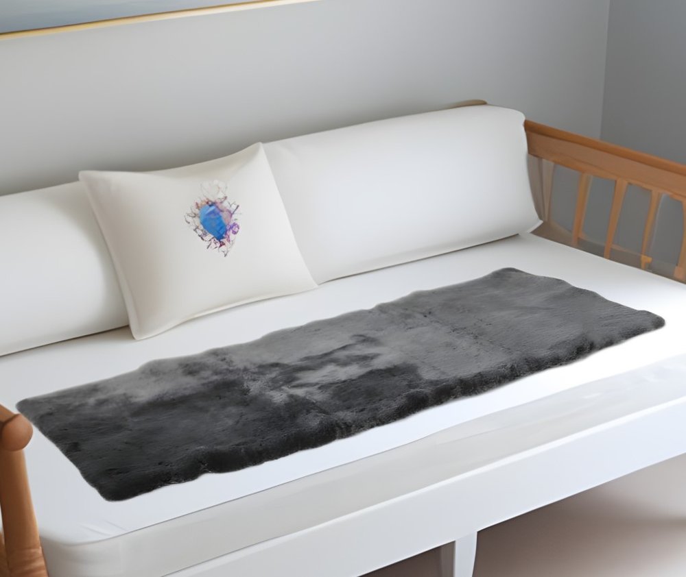 60" X 30" Charcoal Plain Weave Sheepskin Throw Blanket HomeRoots