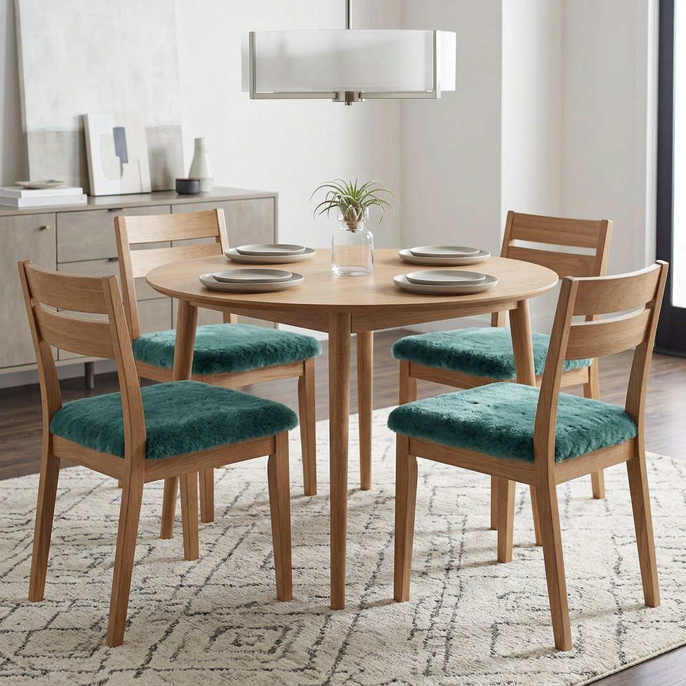 Set Of Four 17" X 17" Emerald Linen Solid Color Dining Chair Pad HomeRoots