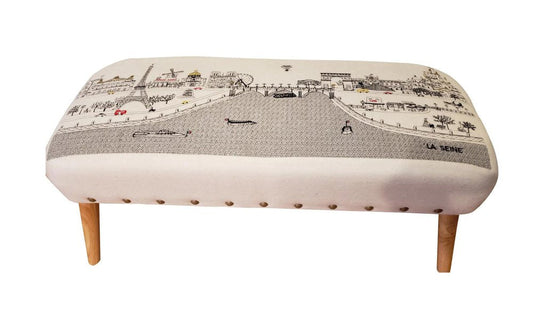38" Cream Wool And Brown Ottoman HomeRoots
