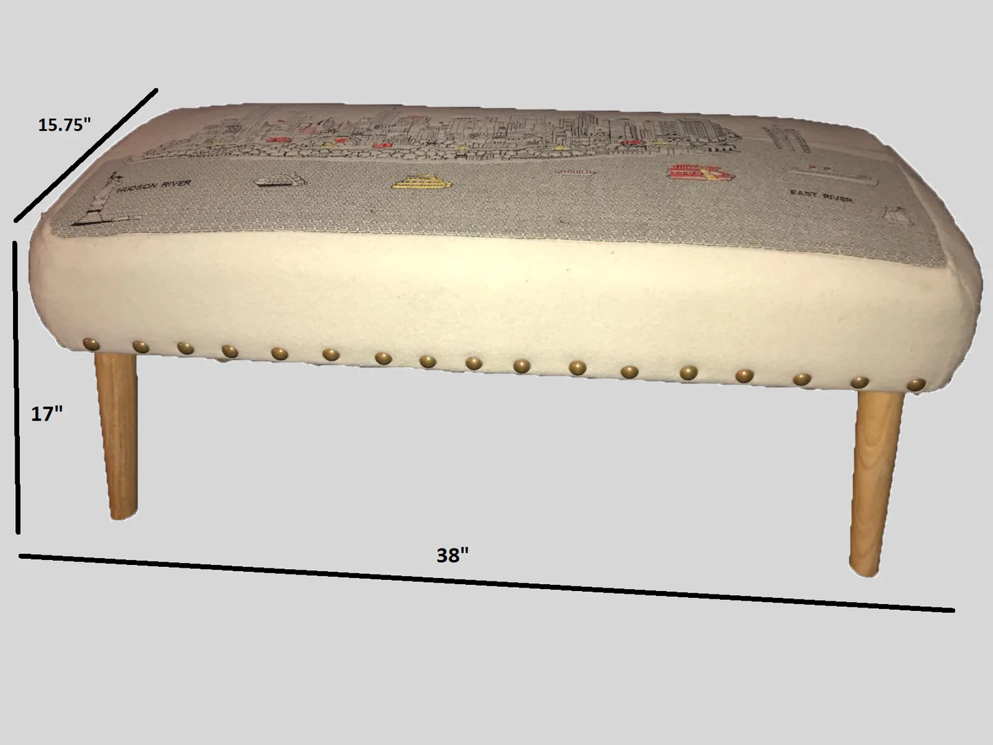 38" Cream Wool And Brown Ottoman