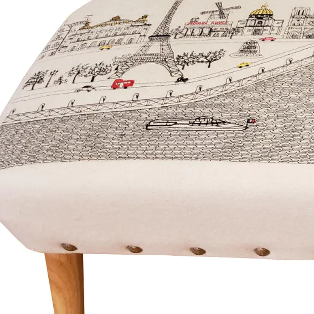 38" Cream Wool And Brown Ottoman HomeRoots