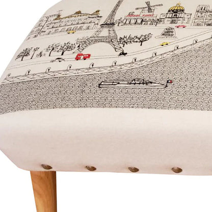 38" Cream Wool And Brown Ottoman HomeRoots