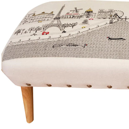 38" Cream Wool And Brown Ottoman HomeRoots
