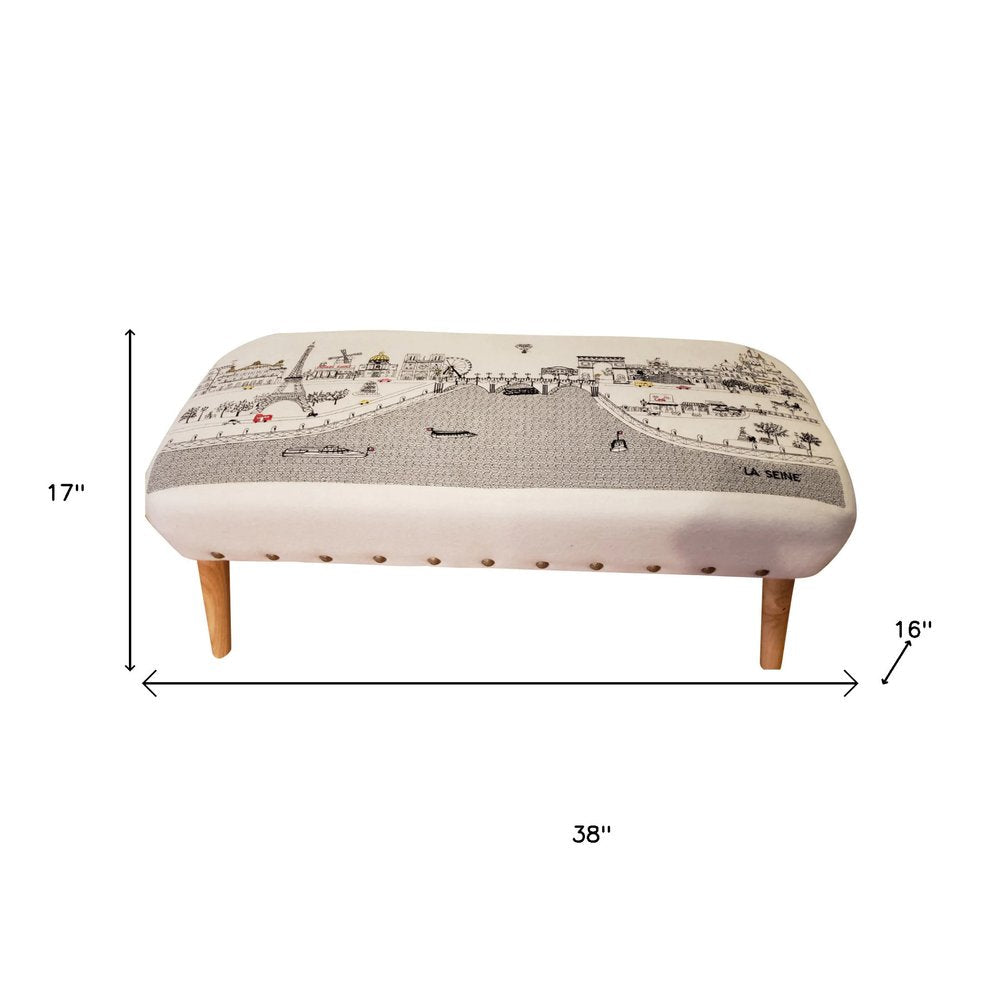 38" Cream Wool And Brown Ottoman HomeRoots