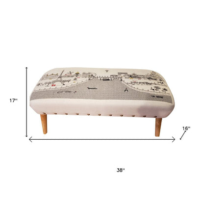 38" Cream Wool And Brown Ottoman HomeRoots