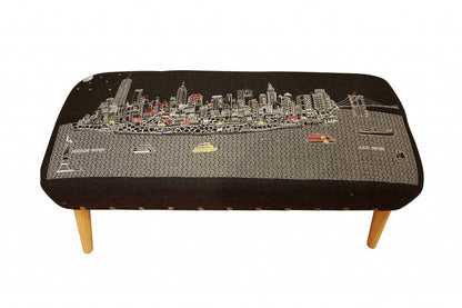 38" Gray Wool and Brown Ottoman HomeRoots