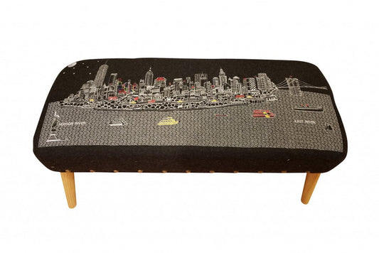 38" Gray Wool and Brown Ottoman HomeRoots
