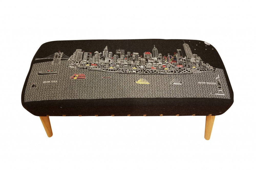 38" Gray Wool and Brown Ottoman HomeRoots