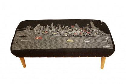 38" Gray Wool and Brown Ottoman HomeRoots