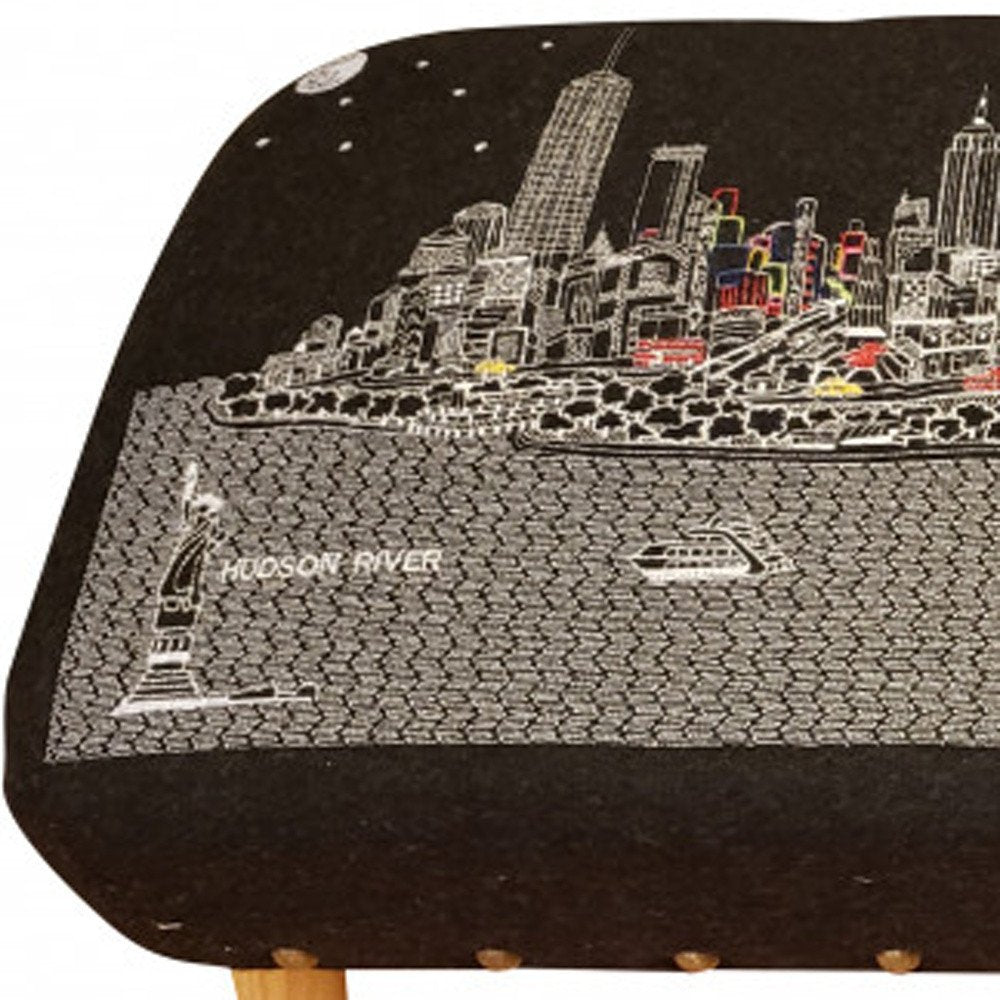 38" Gray Wool and Brown Ottoman HomeRoots