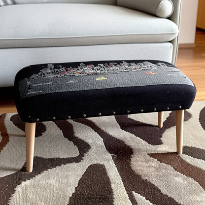 38" Gray Wool and Brown Ottoman HomeRoots
