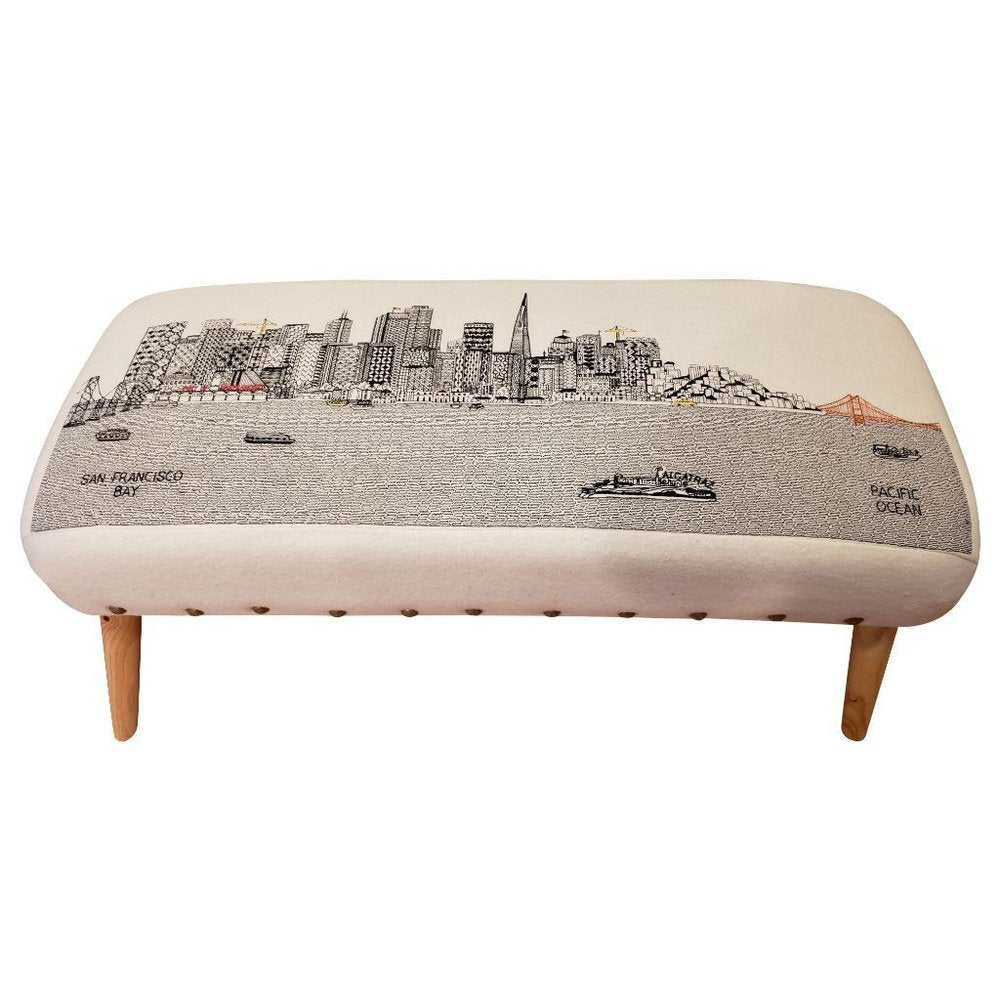 38" Cream Wool and Brown Ottoman HomeRoots