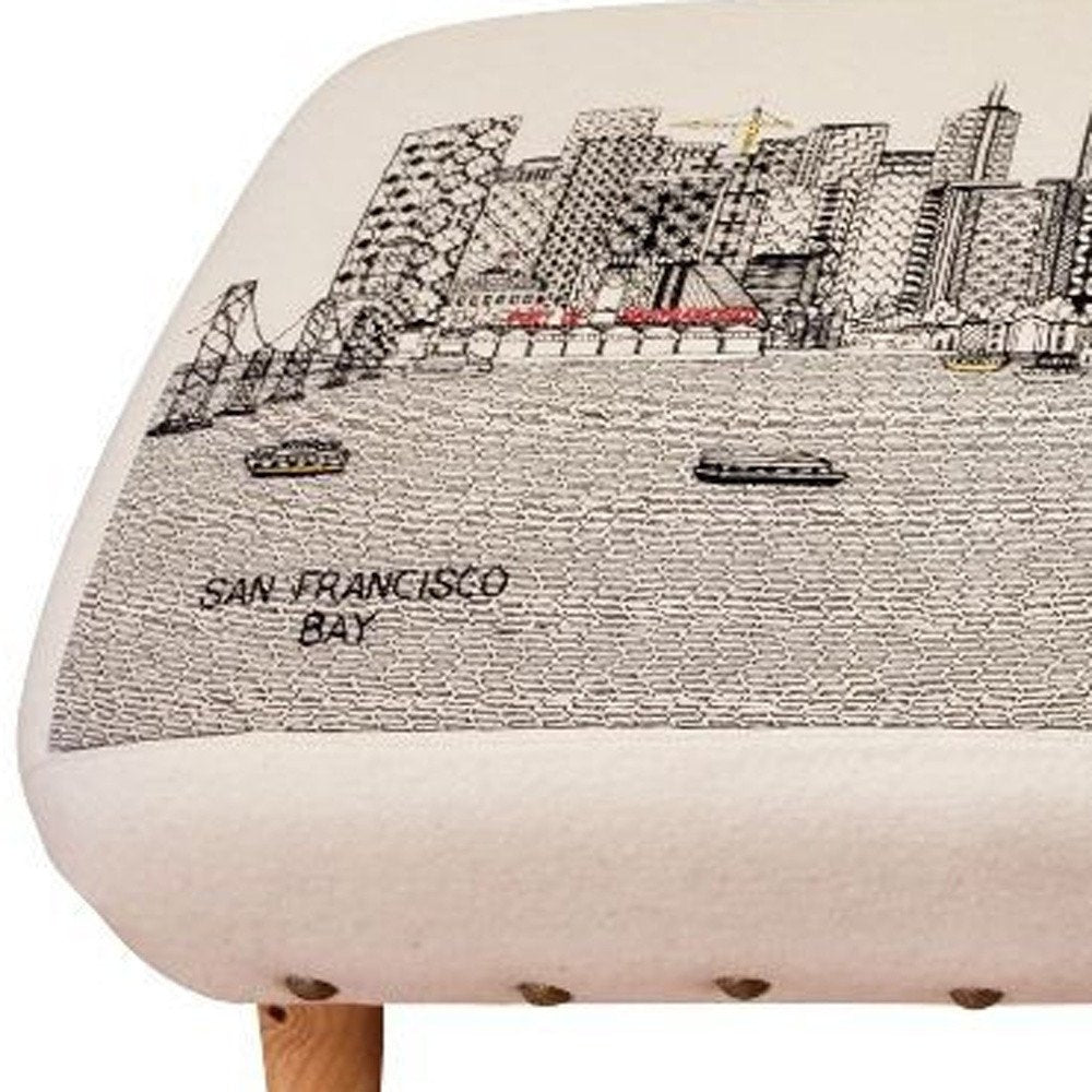 38" Cream Wool and Brown Ottoman HomeRoots