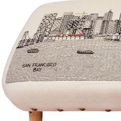 38" Cream Wool and Brown Ottoman HomeRoots