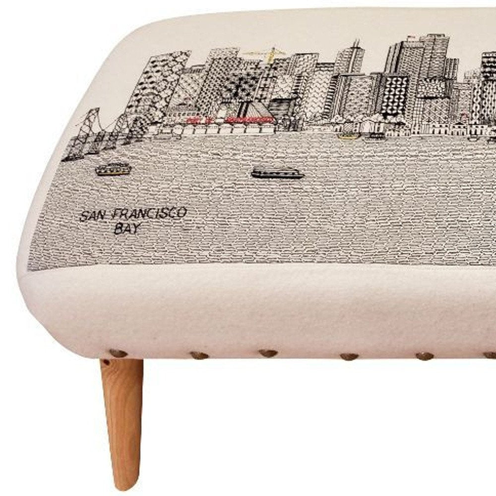 38" Cream Wool and Brown Ottoman HomeRoots