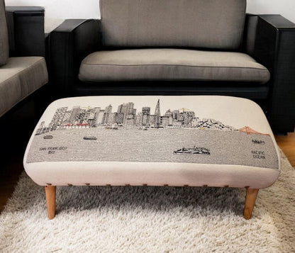 38" Cream Wool and Brown Ottoman HomeRoots