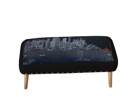 38" Gray Wool and Brown Ottoman HomeRoots