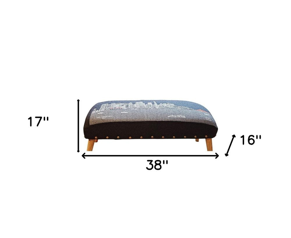 38" Gray Wool and Brown Ottoman HomeRoots