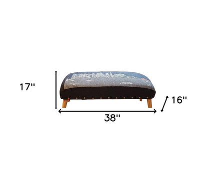 38" Gray Wool and Brown Ottoman HomeRoots