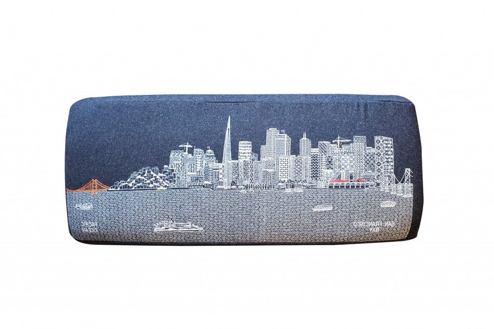 38" Gray Wool and Brown Ottoman HomeRoots
