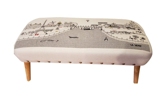 38" Cream Wool and Brown Ottoman HomeRoots