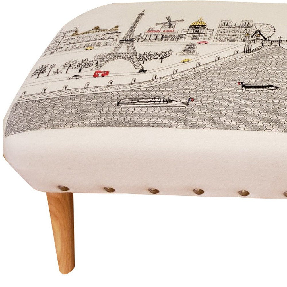 38" Cream Wool and Brown Ottoman HomeRoots