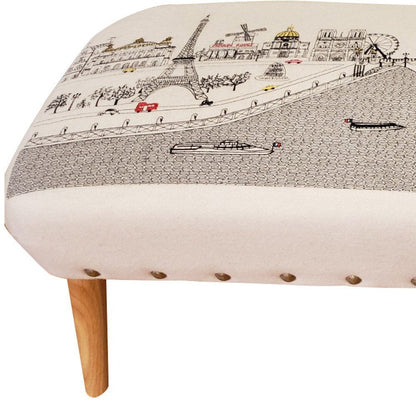 38" Cream Wool and Brown Ottoman HomeRoots