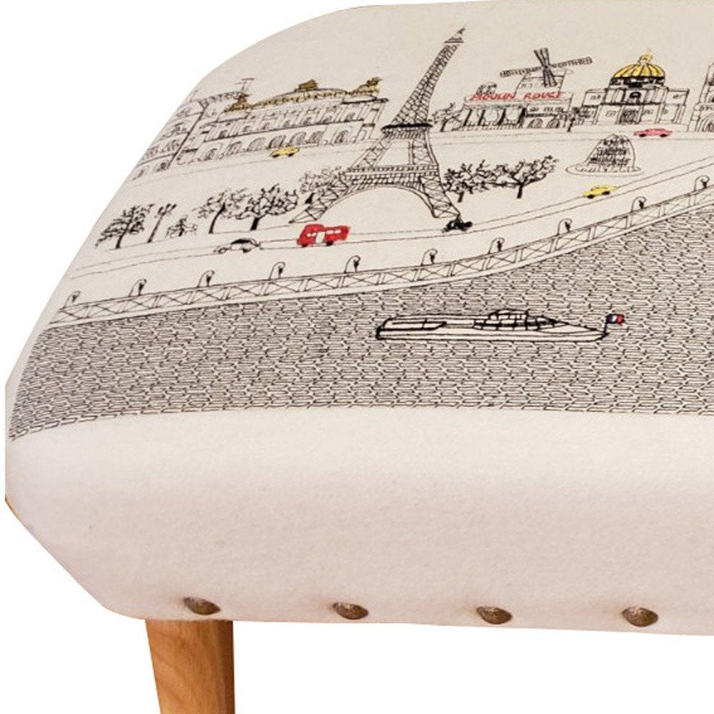 38" Cream Wool and Brown Ottoman HomeRoots