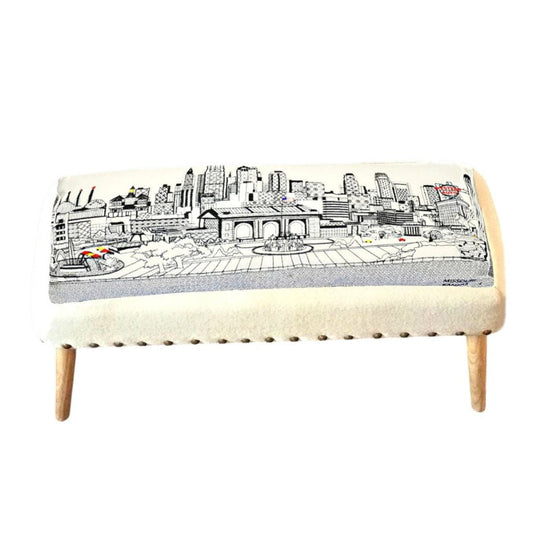 38" Cream Wool And Brown Ottoman HomeRoots