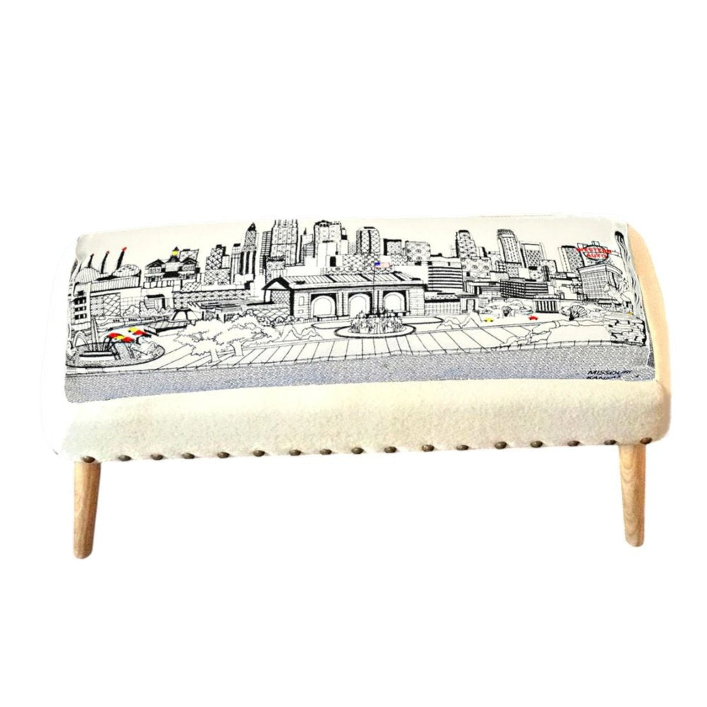 38" Cream Wool And Brown Ottoman HomeRoots