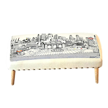 38" Cream Wool And Brown Ottoman HomeRoots