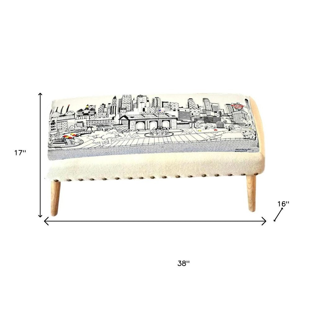 38" Cream Wool And Brown Ottoman HomeRoots