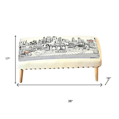 38" Cream Wool And Brown Ottoman HomeRoots