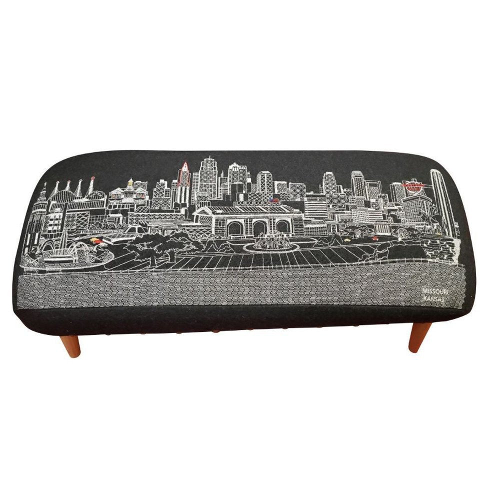 38" Black Wool and Brown Ottoman HomeRoots